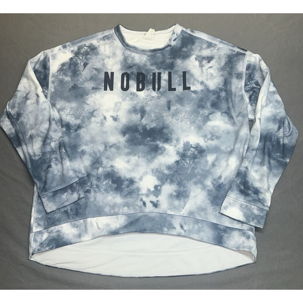 Nobull Women's Blue Tie Dye Crew Neck Sweatshirt Sz L Drop Shoulders Relaxed Log